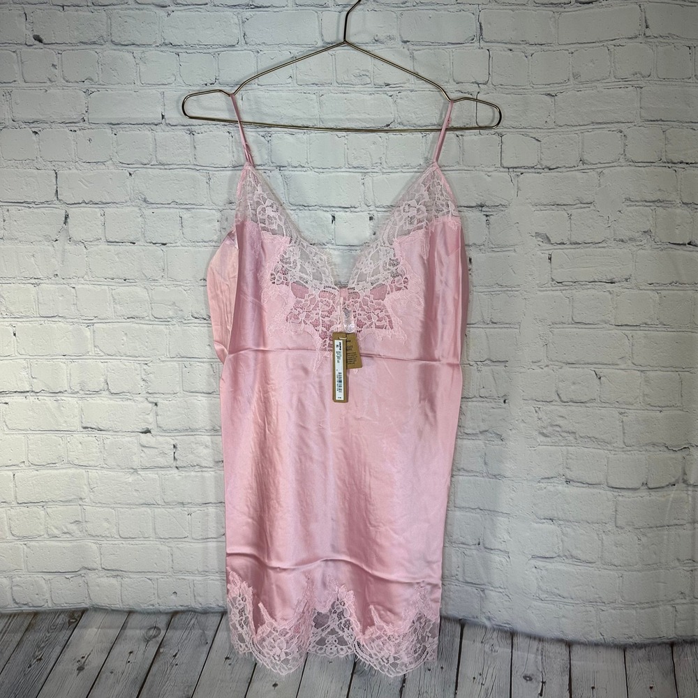 New SKIMS Silk Lace Mini Slip Dress Peony Tonal Pink LG-SLI-11176W Womens Size M